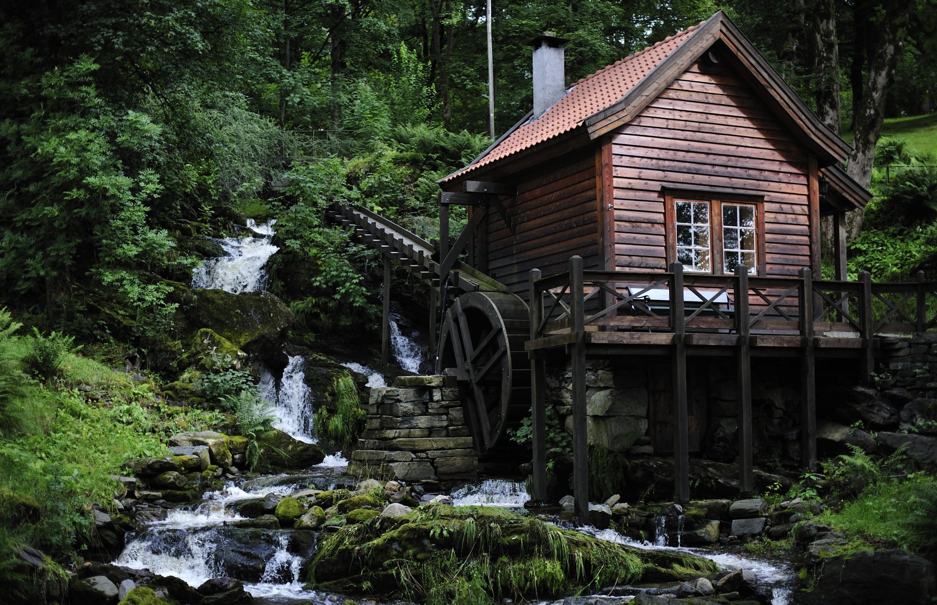 лес река дом мельница