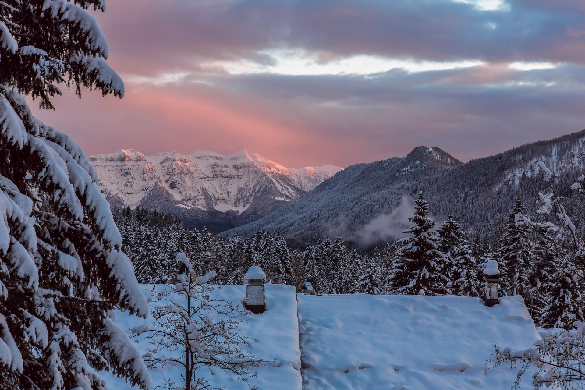 mountain tops snow roof