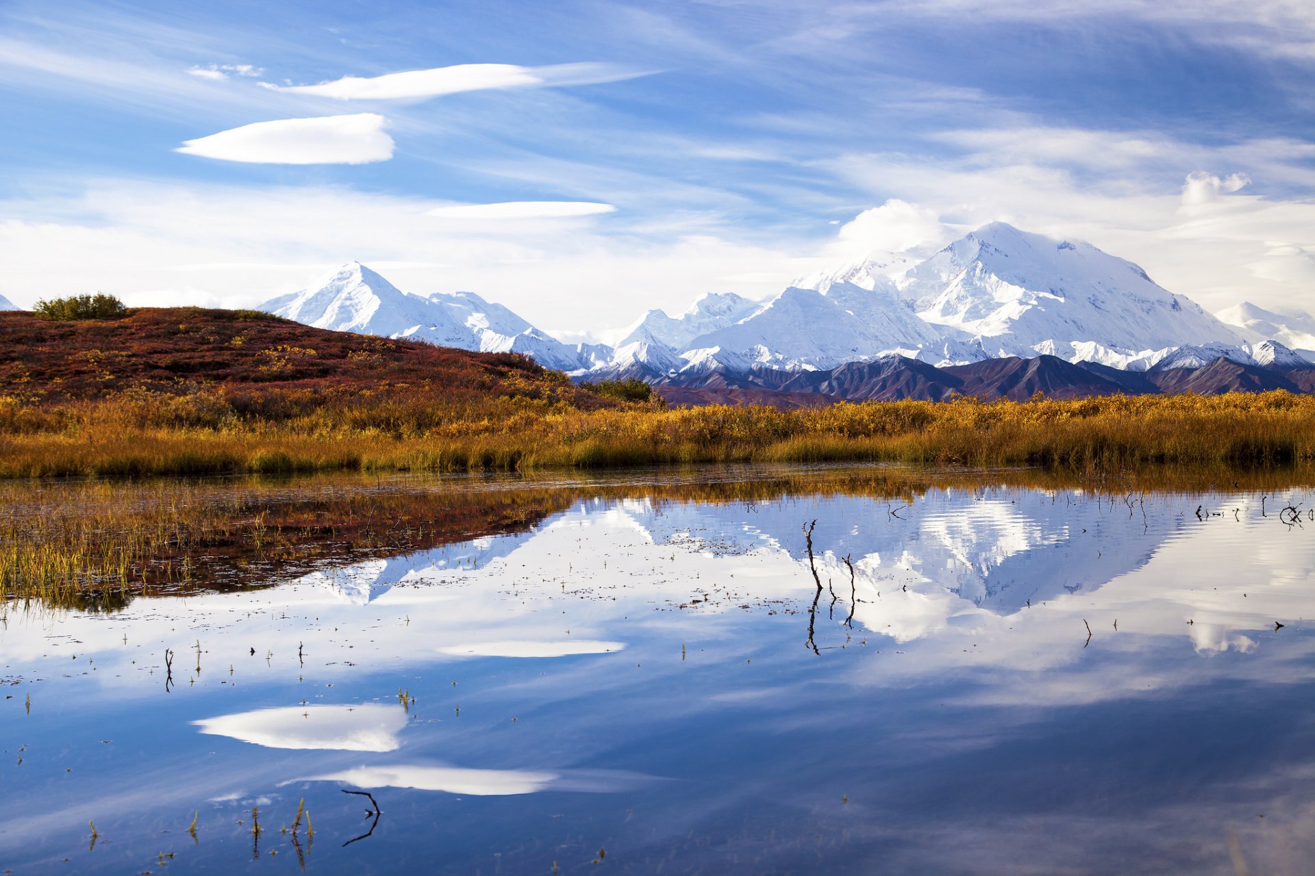 alaska parc national de denali mont mckinley lac réflexion