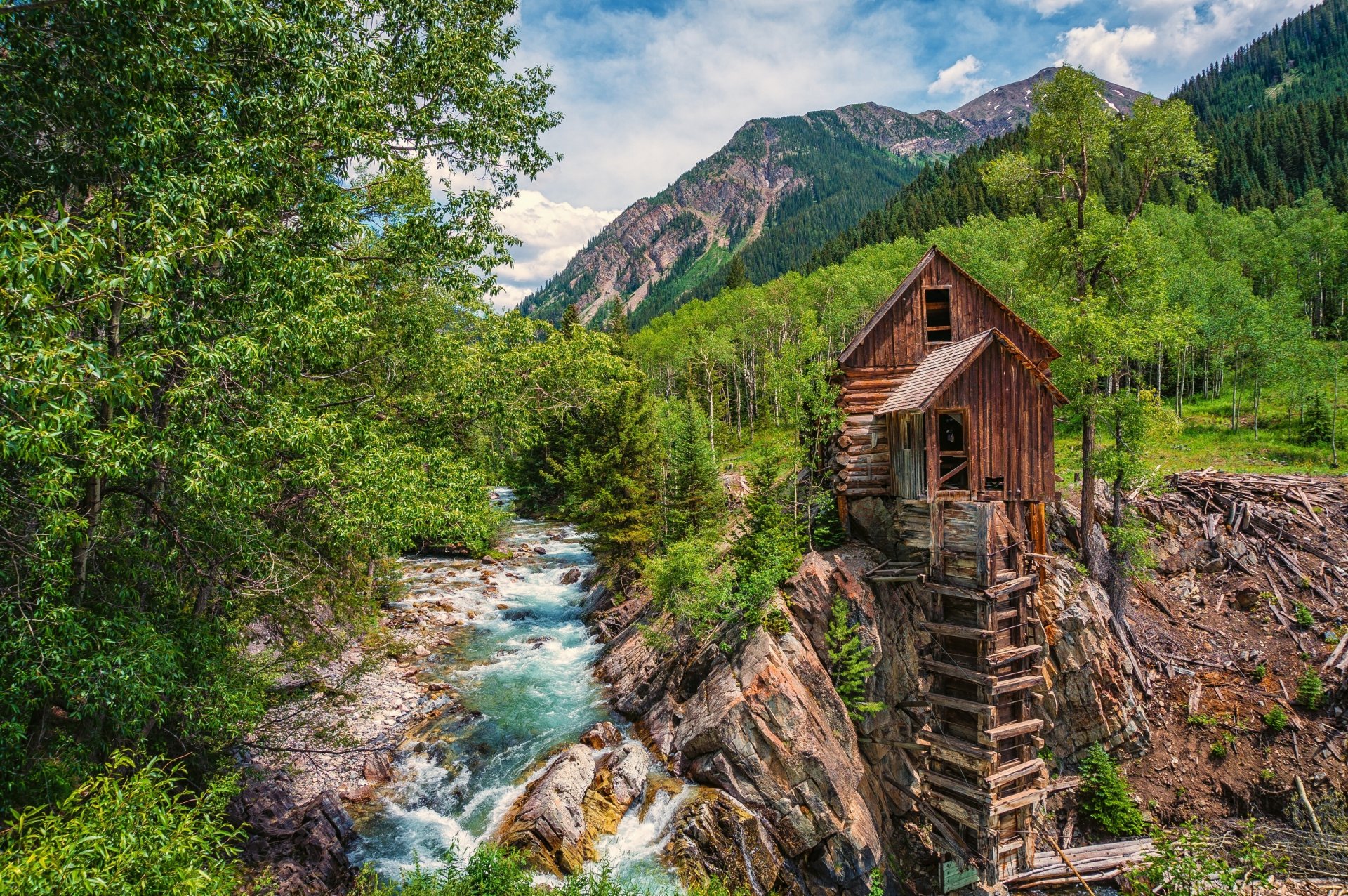 crystal mill crystal colorado crystal river crystal młyn wodny rzeka las drzewa góry