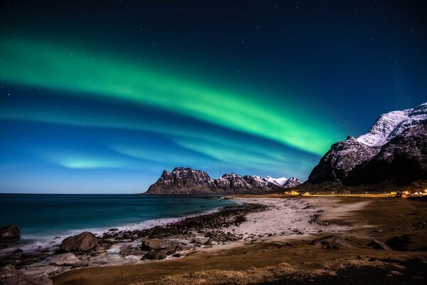 Night sea on the background of radiance