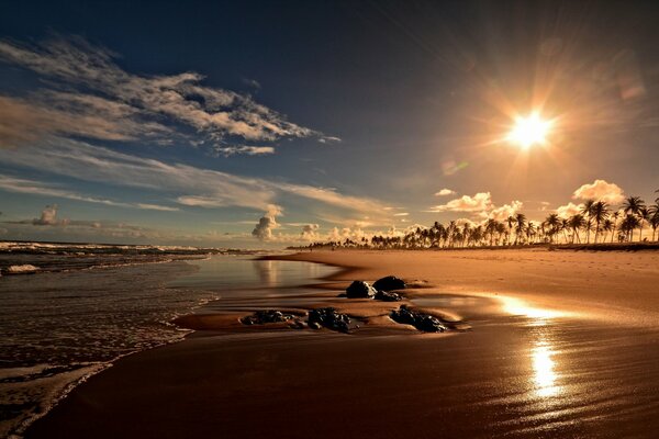 Puesta de sol junto al mar en la playa en Brasil