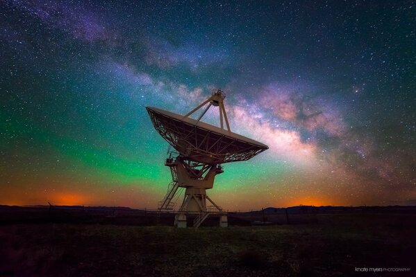 The night sky with stars. The Milky Way and the antenna