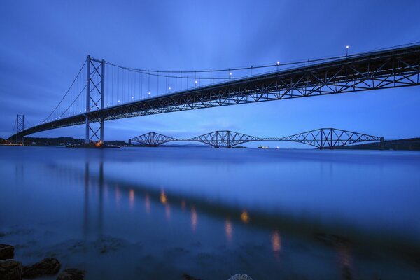 Beautiful photo of the evening sky, river and bridge