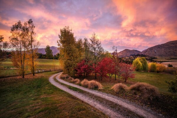 Autumn landscape. the road in the mountains