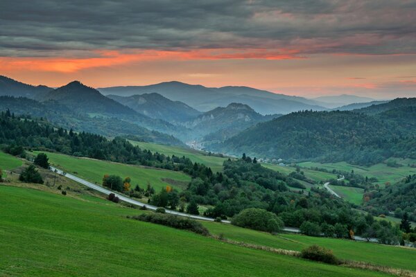 Dawn over the green mountains, Slovakia