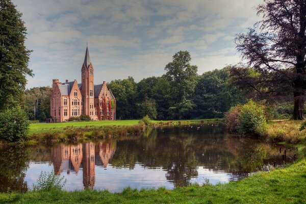 Castillo cerca del lago en medio del bosque