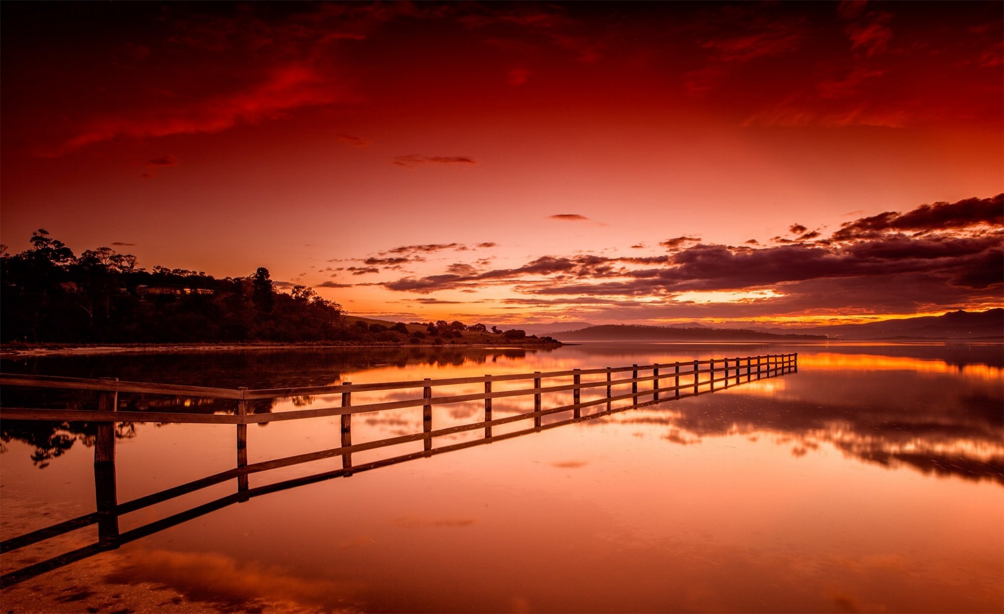 lake mountain sky sunset nature