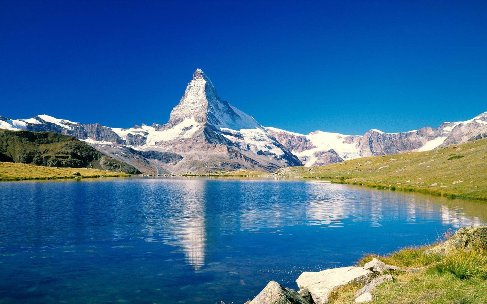 frühling see berge grün schnee