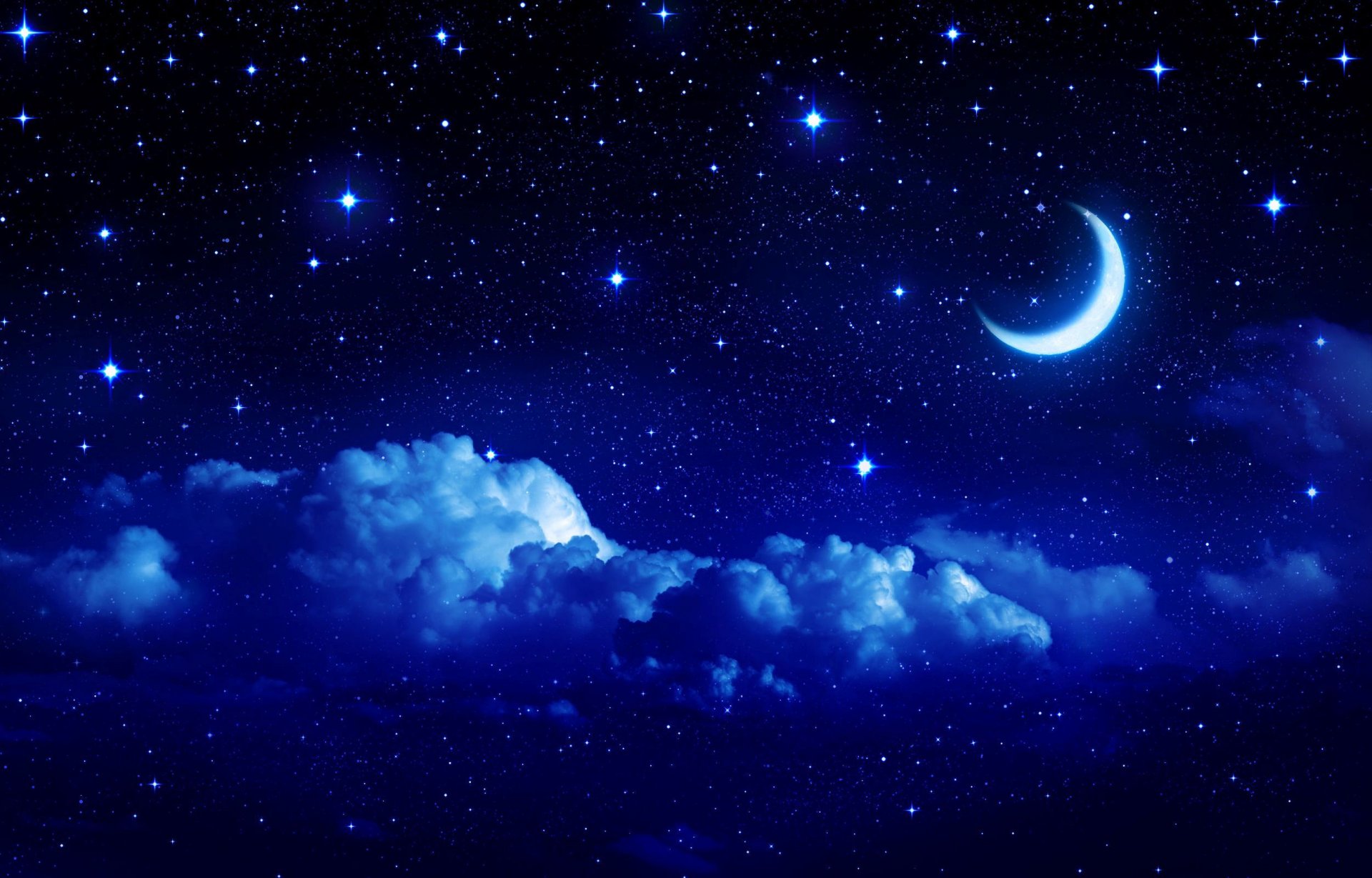 landscape stars sky moon moon crescent cloud clouds night fairy tale background wallpaper widescreen fullscreen widescreen widescreen