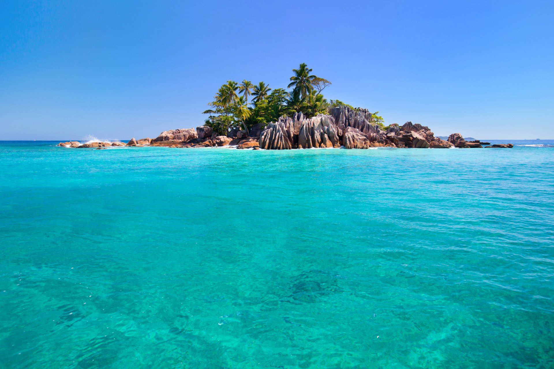 seychellen himmel meer ozean insel felsen palmen