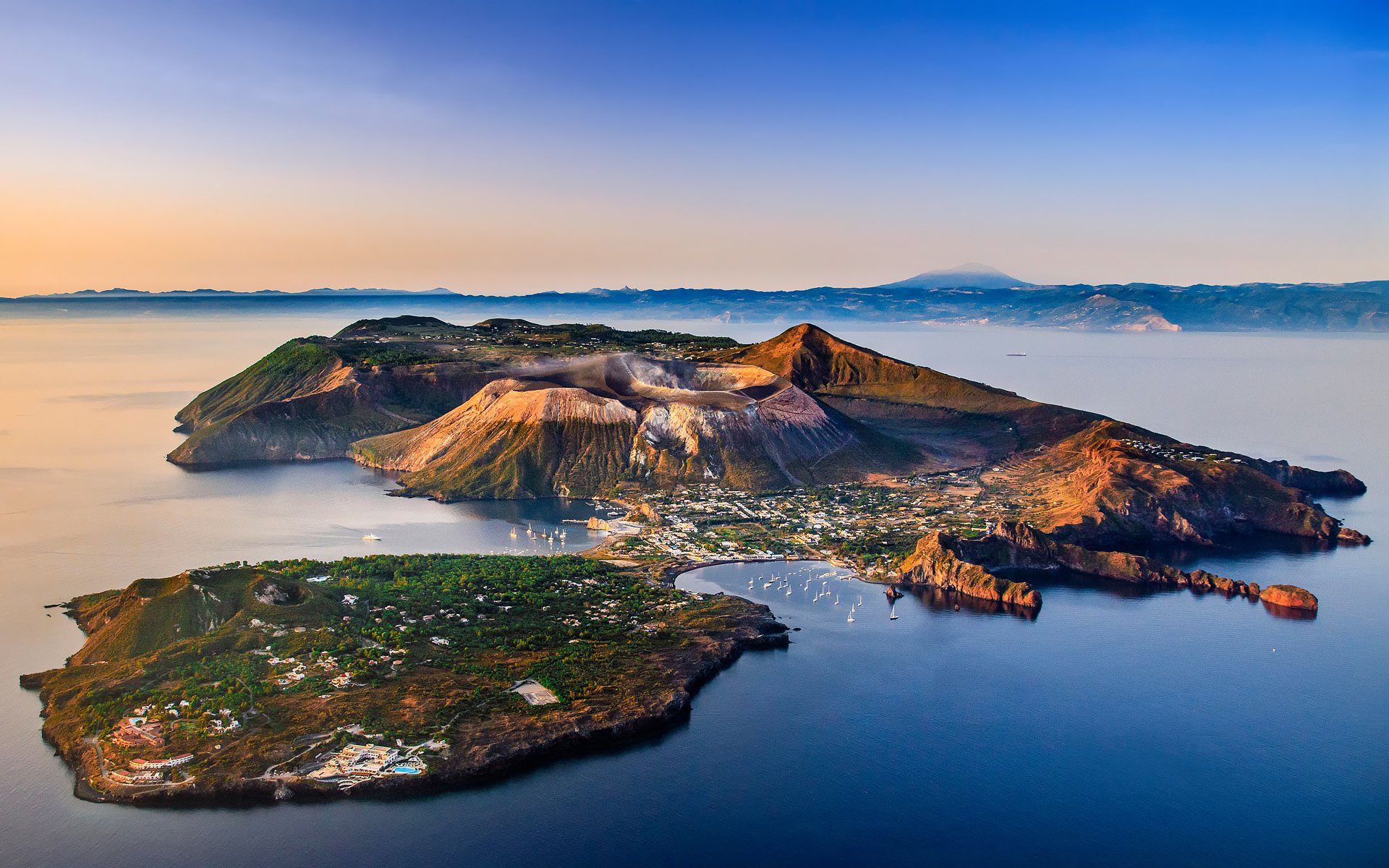 italy sicily aeolian islands tyrrhenian sea volcanoes sea ships sky water