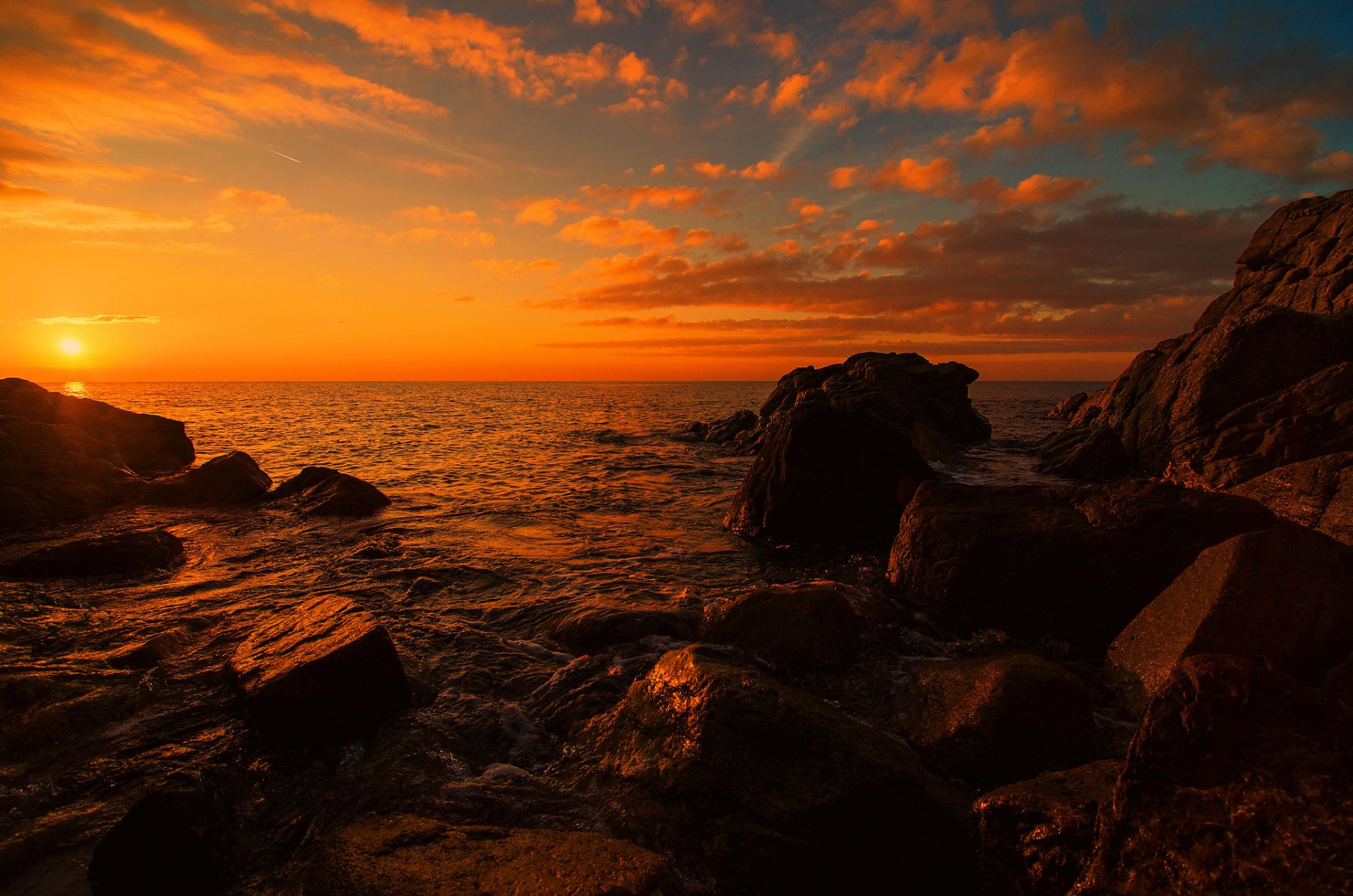 meer steine sonnenuntergang