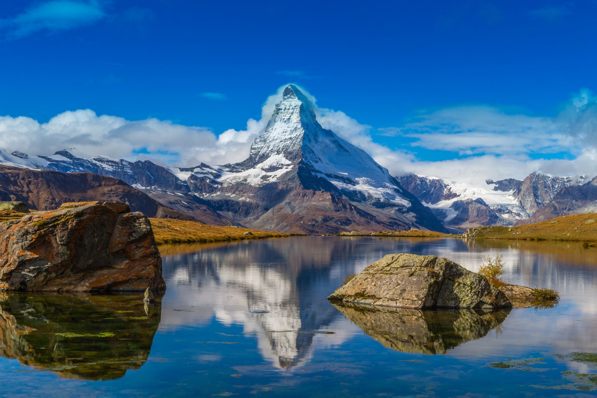 alpy szwajcaria góra matterhorn jezioro niebo śnieg