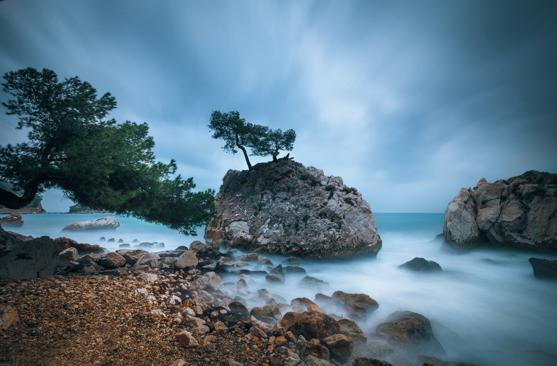 mer plage rochers arbres pierres