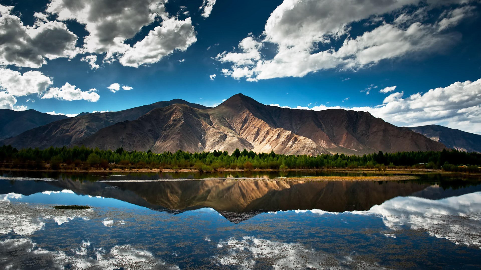 sommer see berge wald ufer himmel wolken reflexion landschaft natur