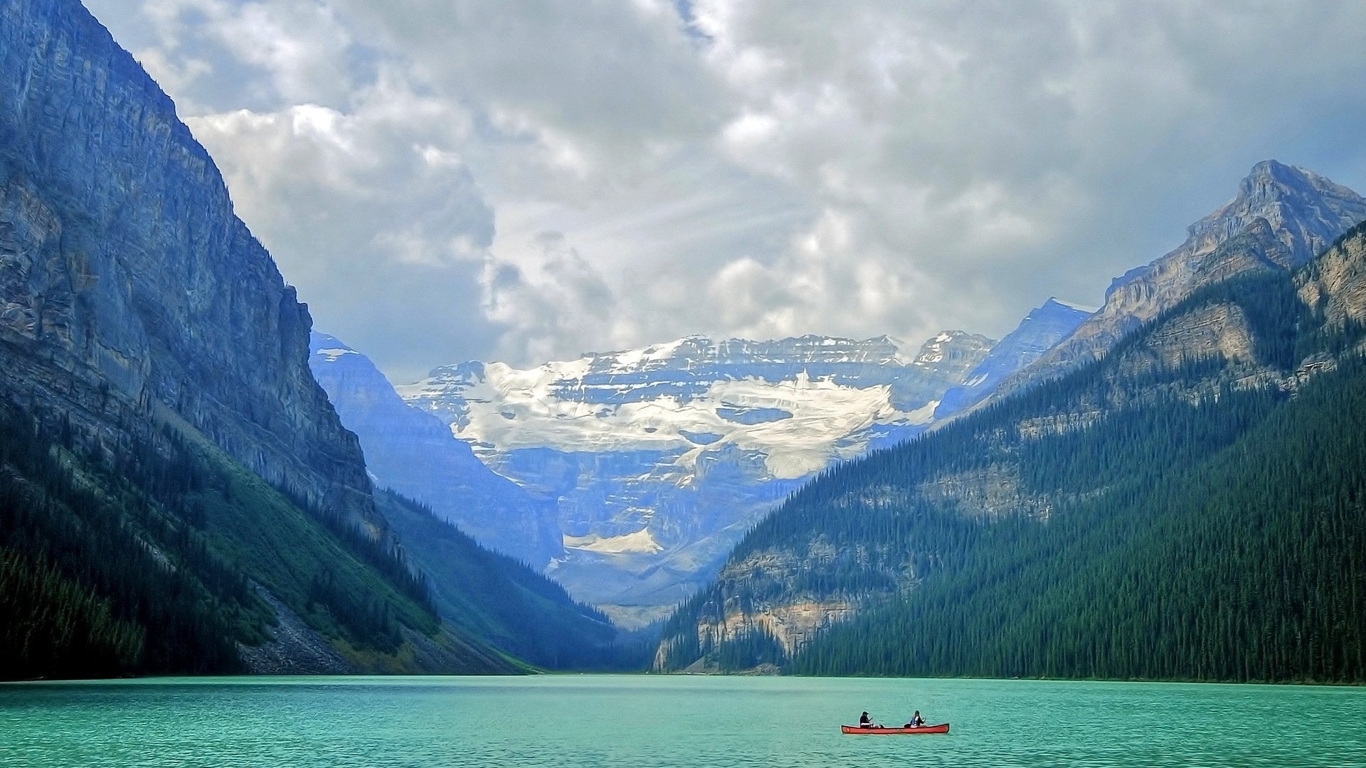 banff national park lake mountain boat landscape