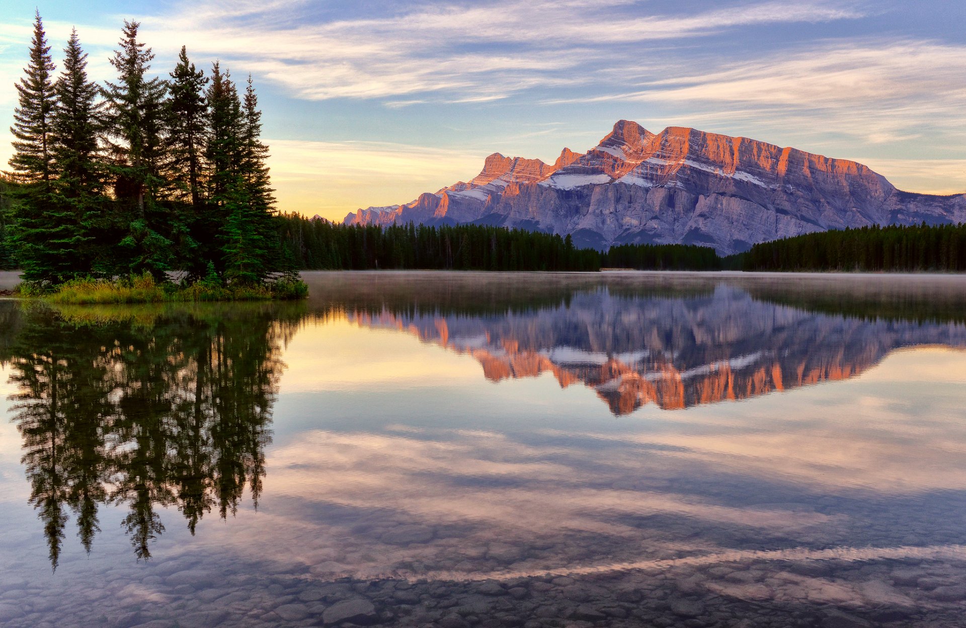 canada banff national park jack lake lake forest mountain sky cloud