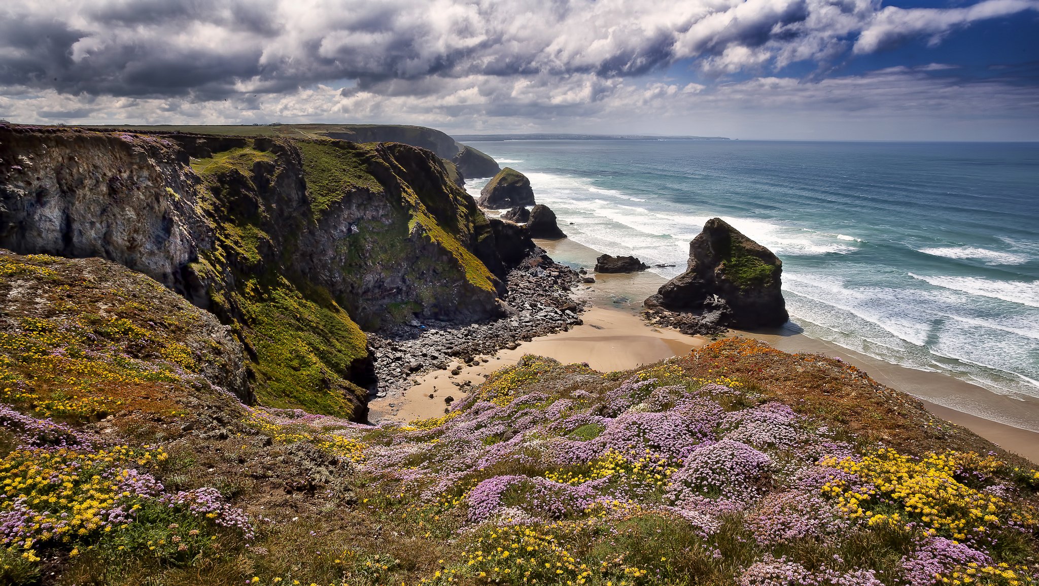 bedruthan kornwalia anglia morze celtyckie morze celtyckie klify wybrzeże