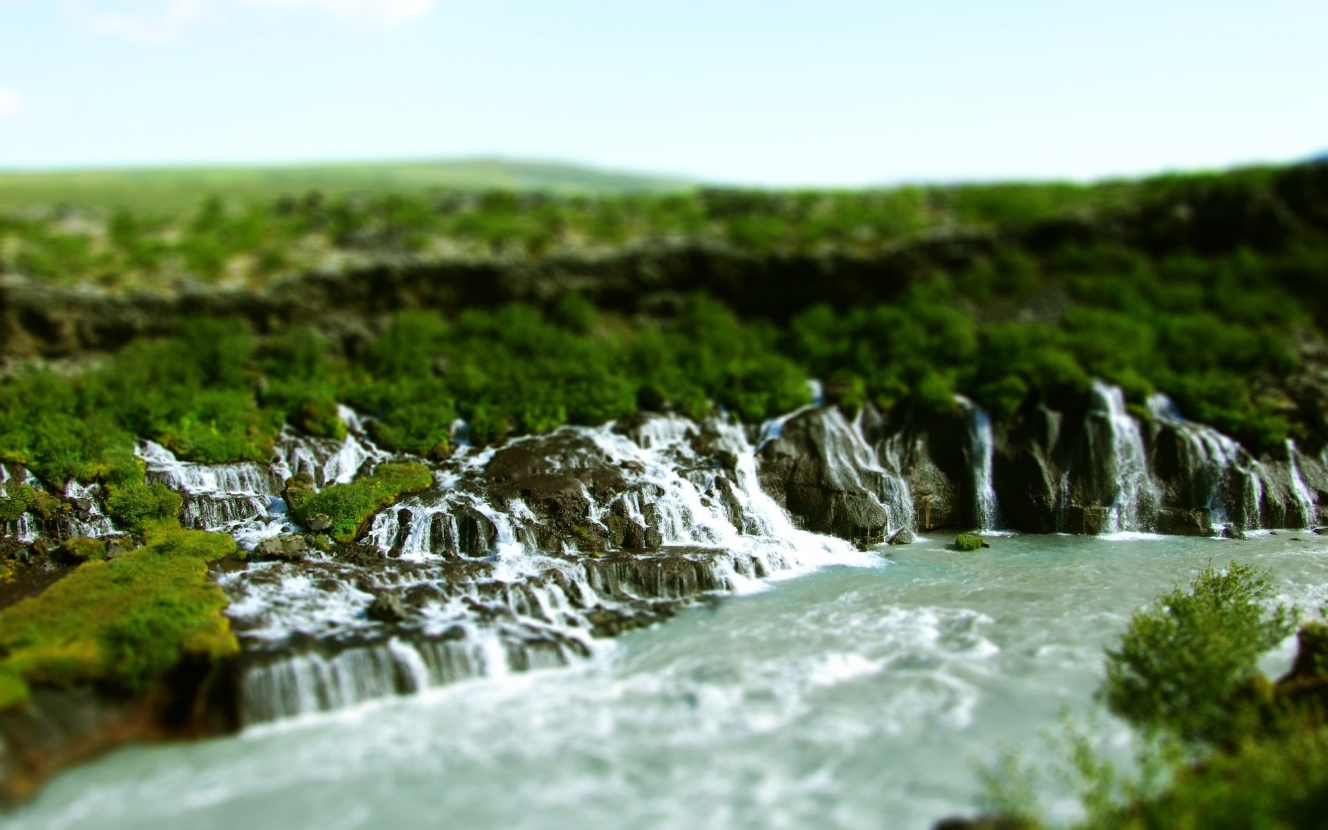 nature cascades rivière rochers tilt shift tilt shift