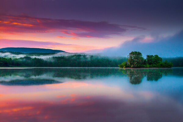 Pink sunrise over the reservoir