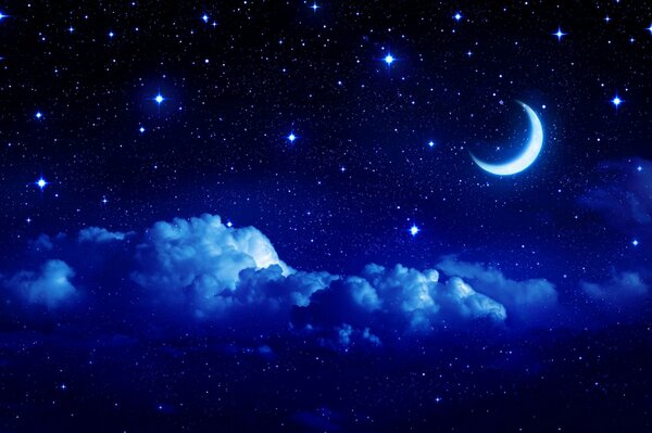 Wallpaper with a night fairy tale: sky, moon, clouds