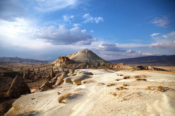 Sandy mountains and blue sky of Turkey