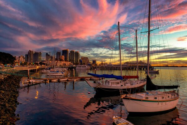 View of the pier in California at sunset