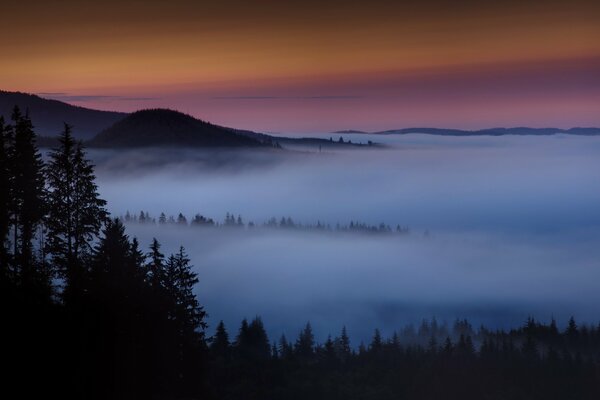 A misty plain on a cold, quiet night