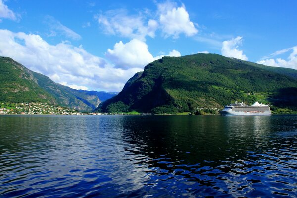 Beautiful landscape of mountains and a reservoir in Norway