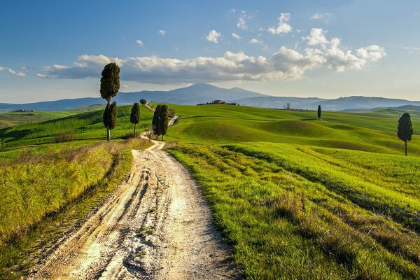 Wiejski krajobraz Włochy wzgórza droga