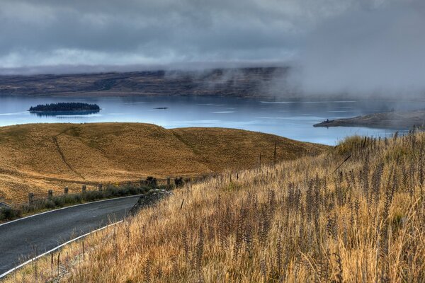 Der Weg zum See im Nebel