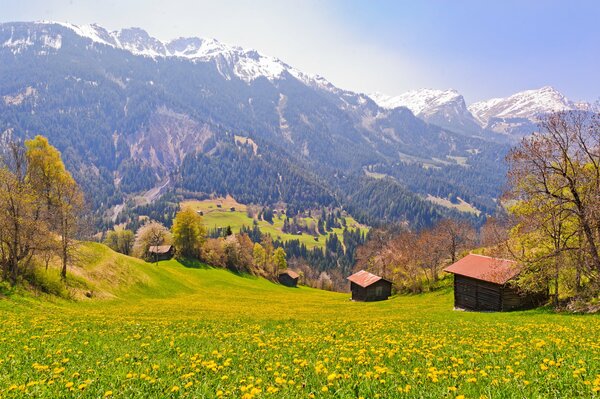 Bergdorf in der Schweiz, Landschaft