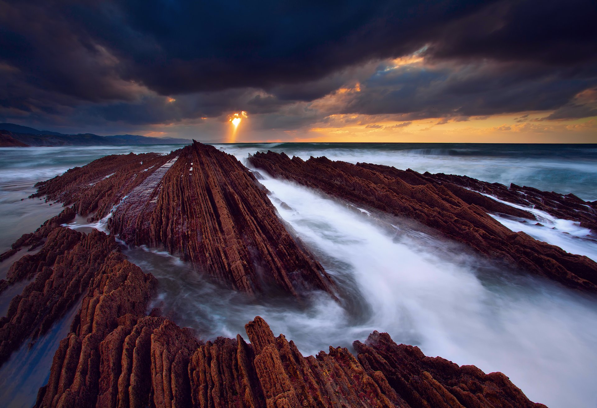 spagna sumaya oceano atlantico rocce mare acqua correnti esposizione cielo luce nuvole