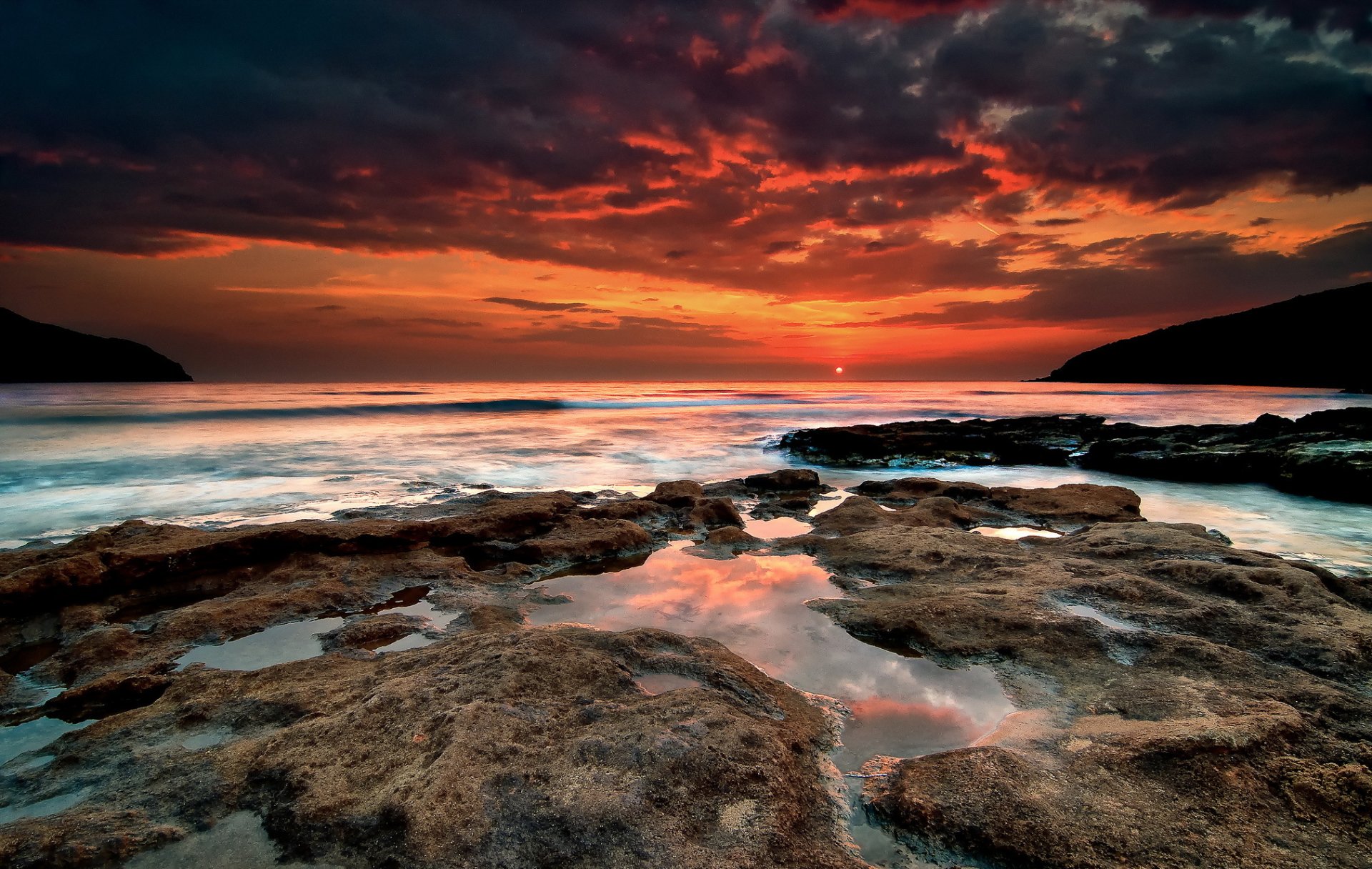 mer baie côte coucher de soleil