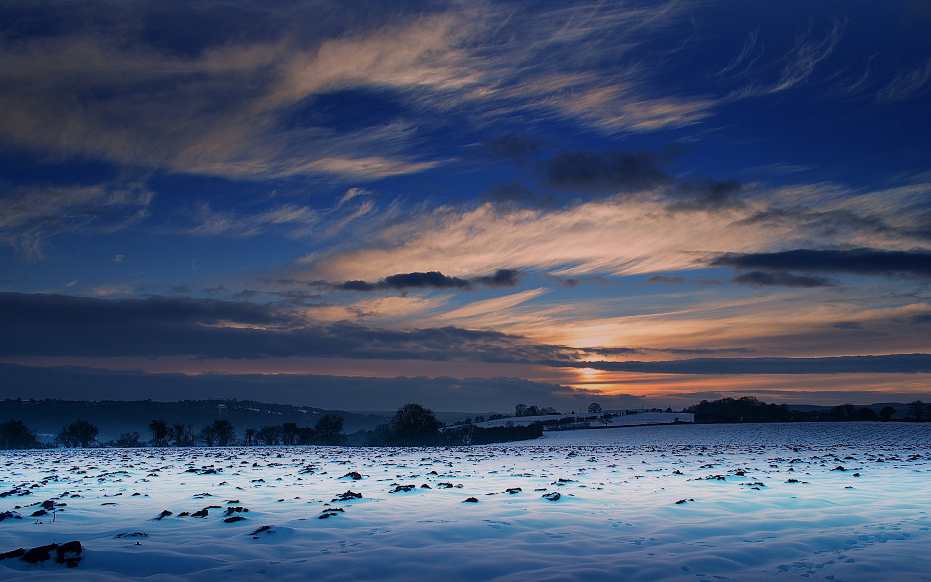 coucher du soleil hiver champ nature ciel paysage