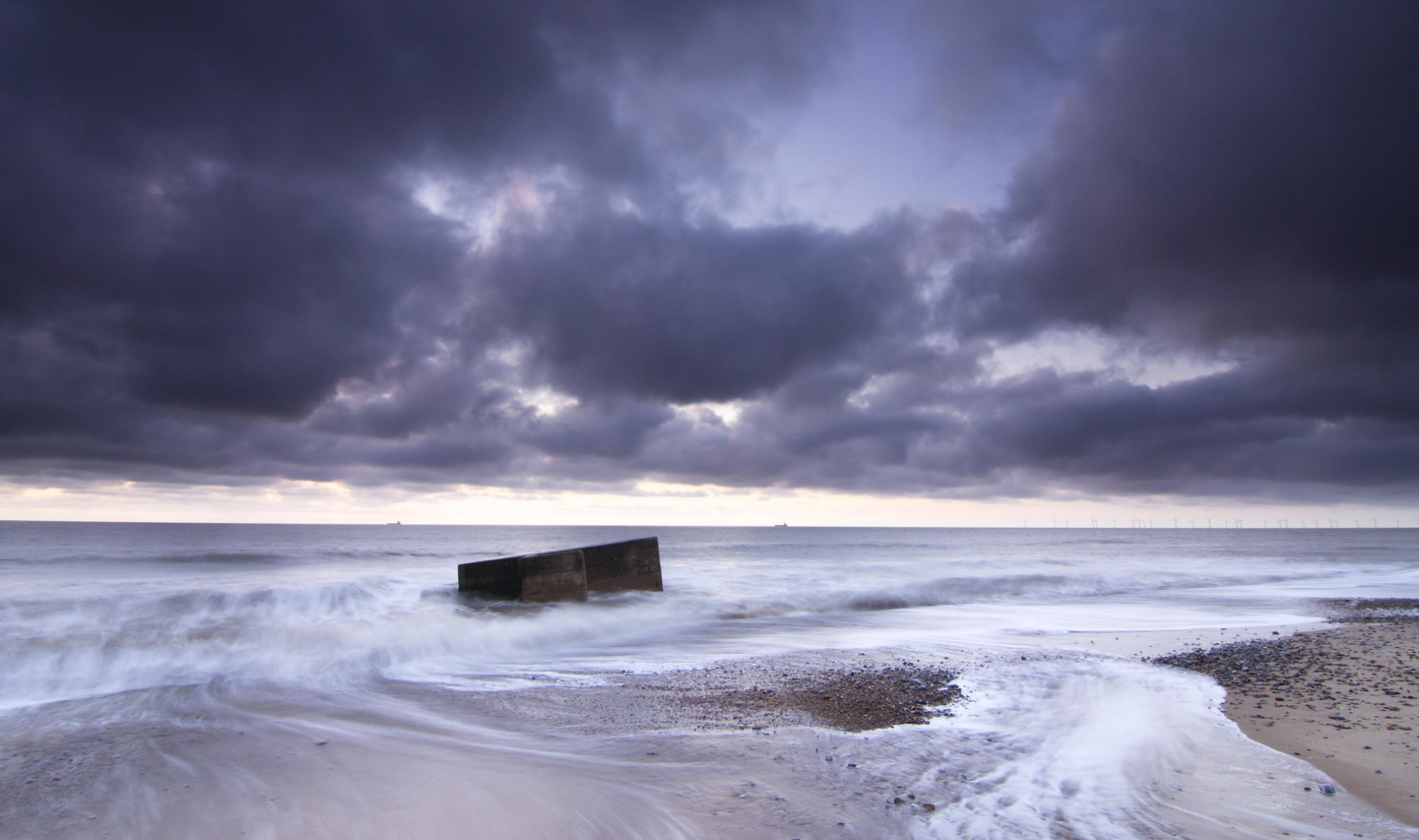 wielka brytania anglia norfolk morze północne brzeg wieczór liliowy niebo chmury