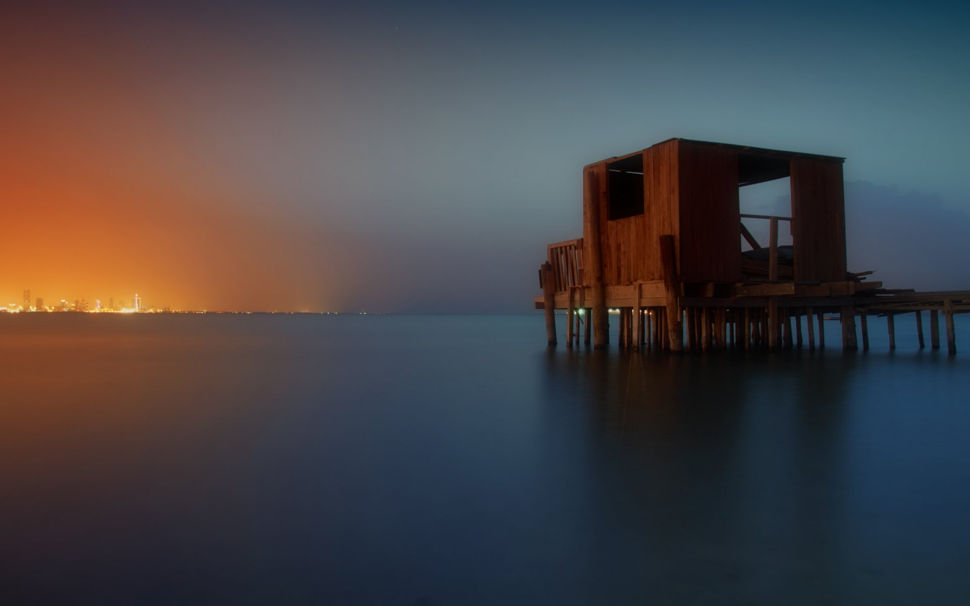 meer nacht stadt landschaft