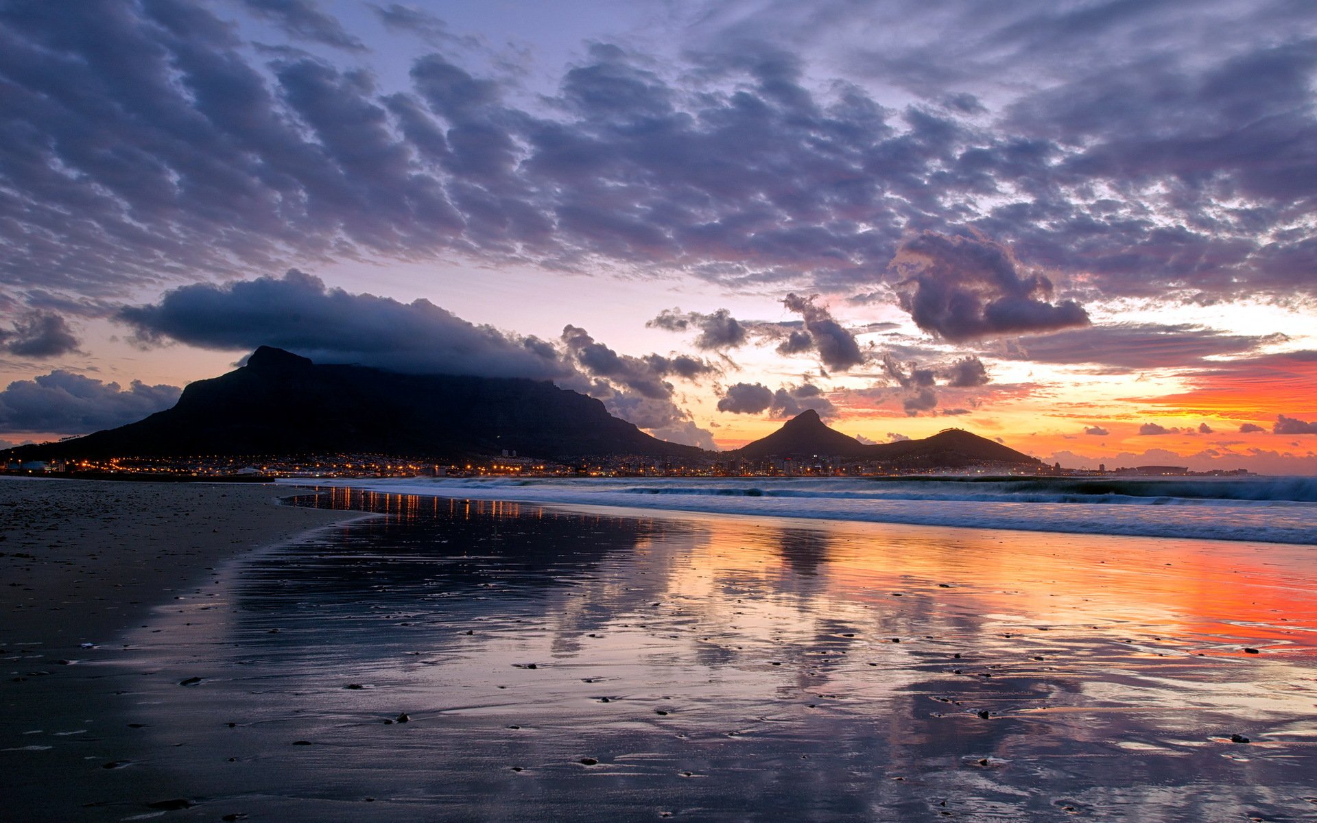 puesta de sol mar ciudad paisaje