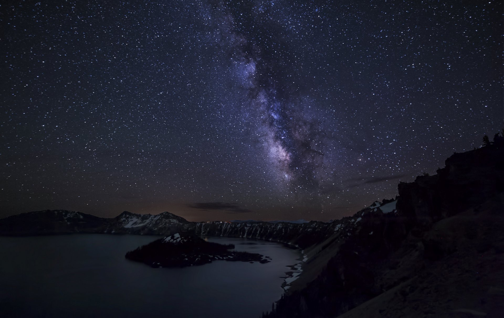 paysage lac cratère ciel étoiles voie lactée