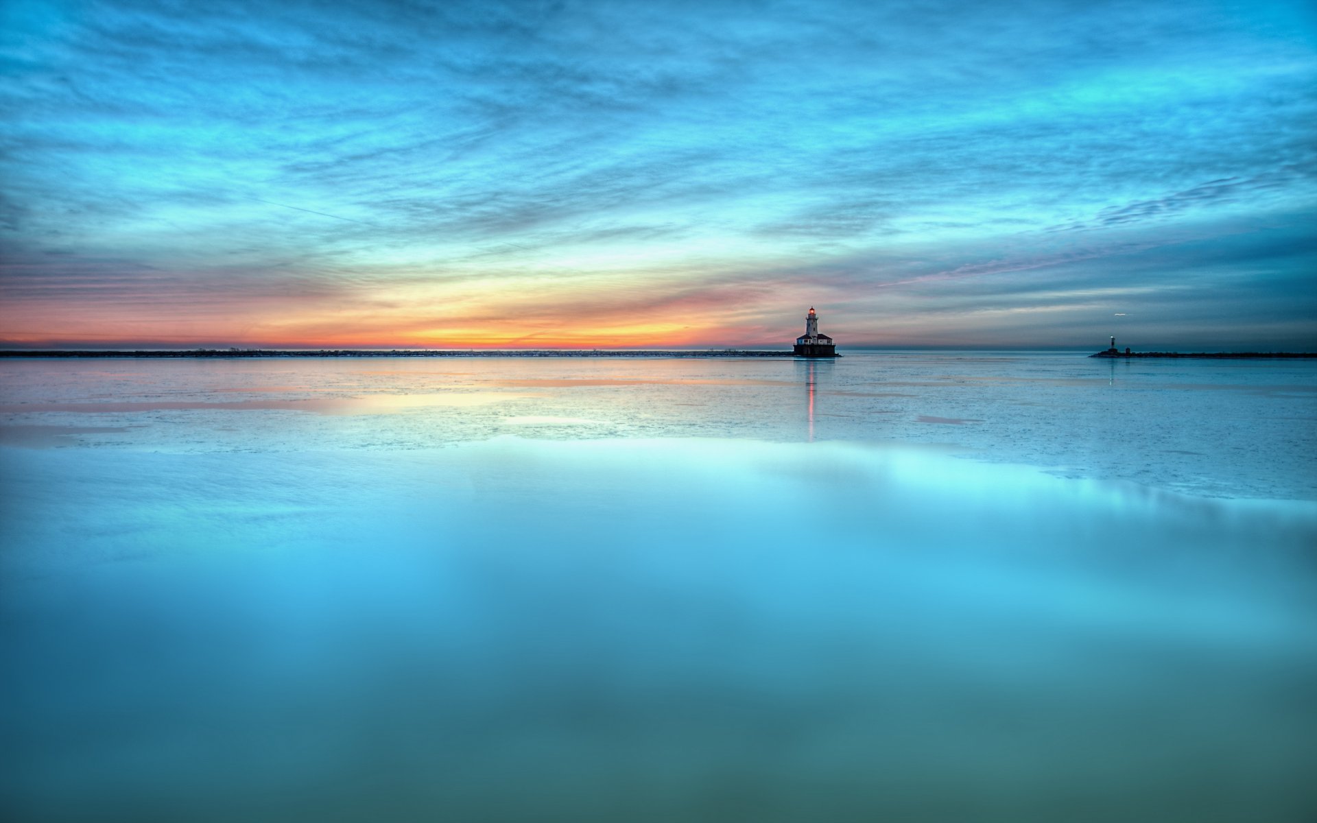 sonnenuntergang meer leuchtturm