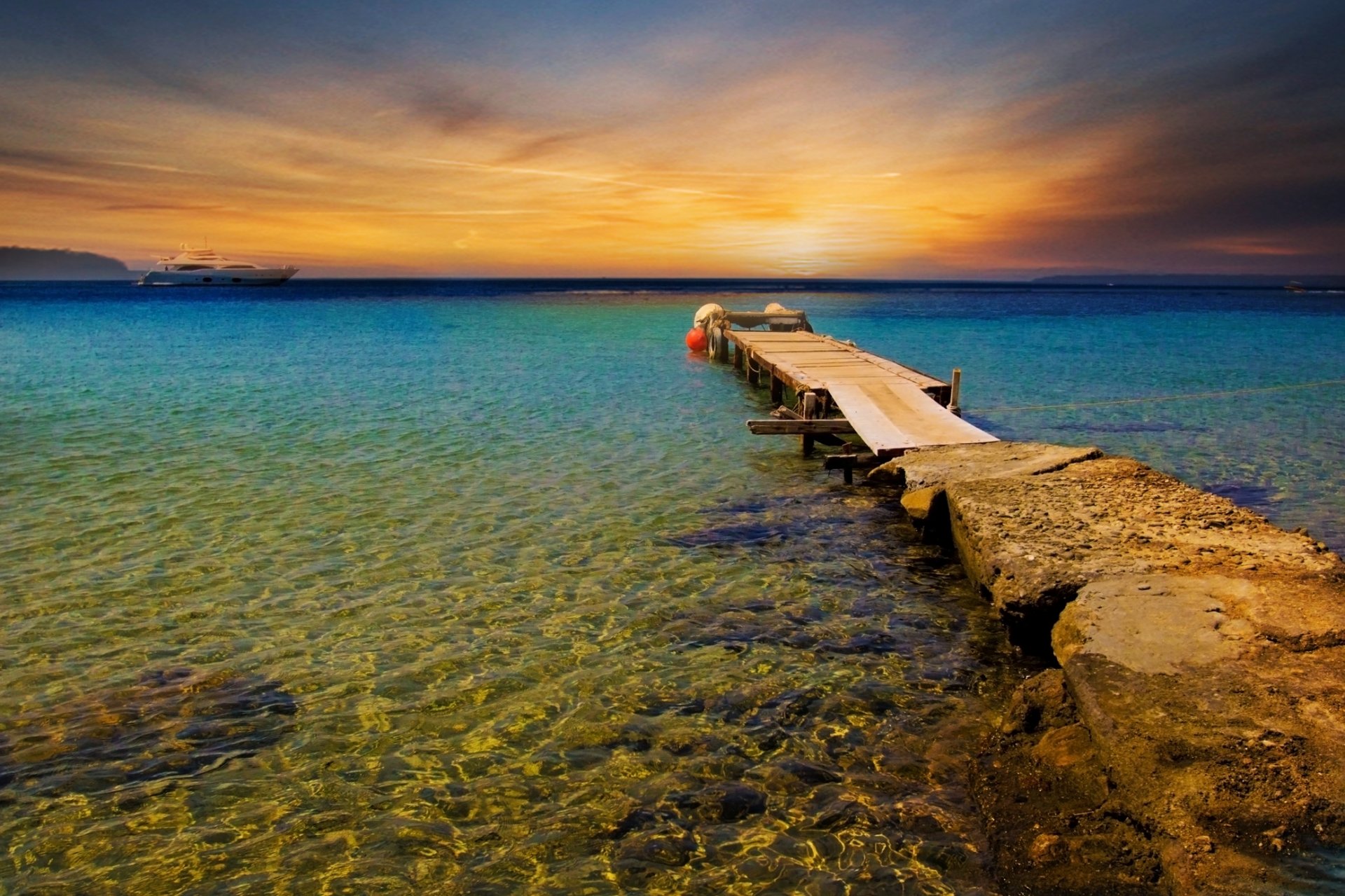 strand brücke meer wasser liner himmel sonnenuntergang landschaft