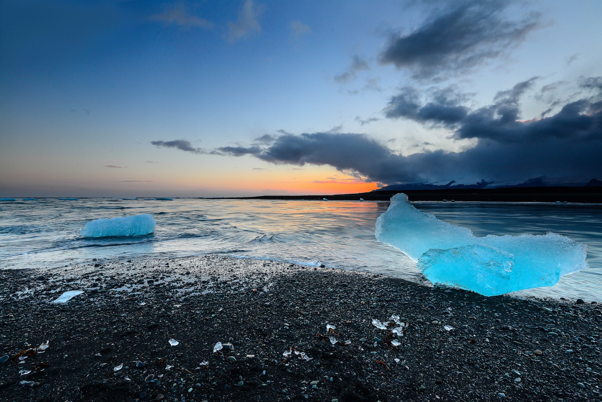 island strand eisschollen sonnenuntergang