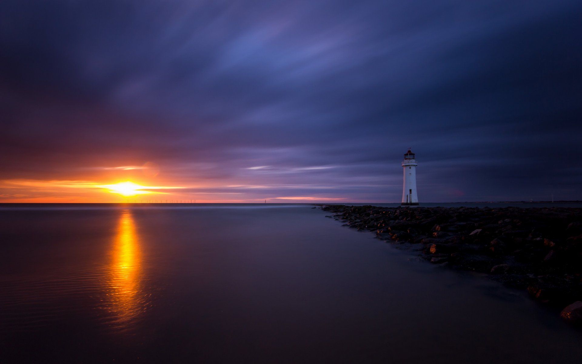 night sea lighthouse landscape