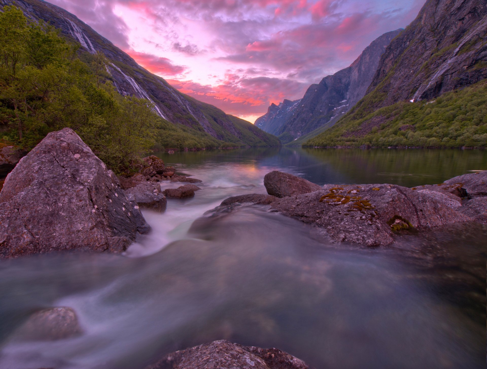 norway lake mountain stone