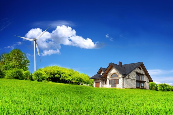 Blick auf das Haus neben der Windmühle