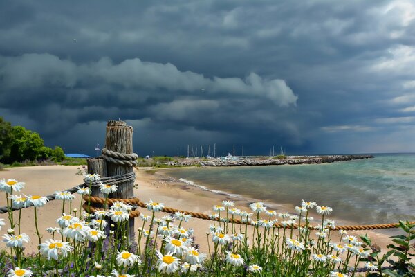 Paysage-bord de mer devant un orage