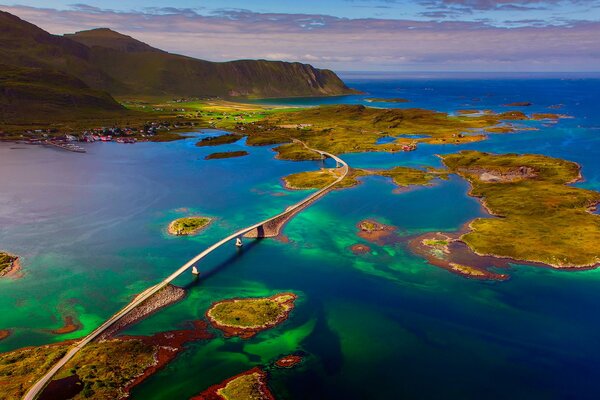 Bridge over water and mountains