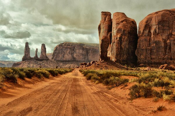 On the road from the ground along the Monument Valley