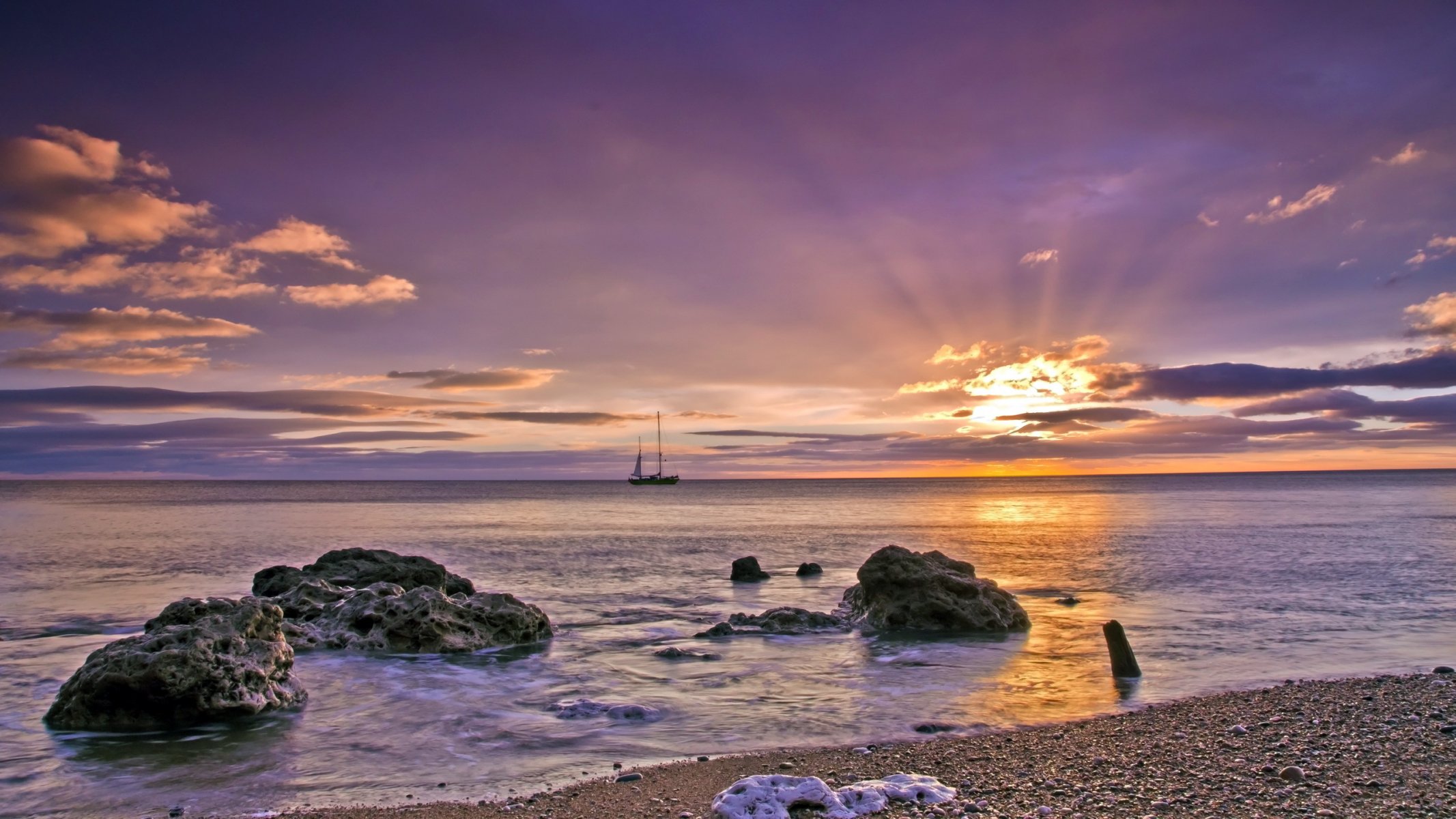 mare tramonto nave paesaggio